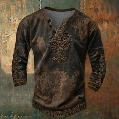 Men's Tree Henley Shirt Tee Top  Long-sleeved Shirts Vintage Fashion Retro Casual Holiday Fall Spring & Fall 2026 Vintage Tops