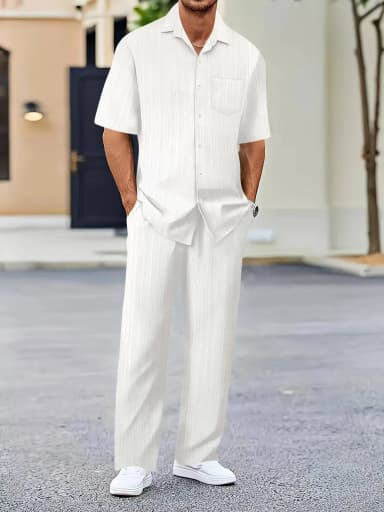 Men's Spring and Autumn Shirt Set, Outdoor Sports and Leisure Men's Collar Shirt, Casual and Fashionable