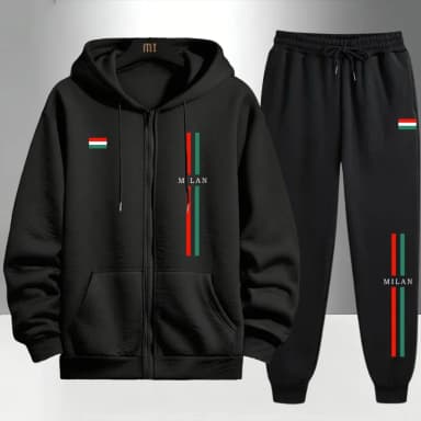2026 Italy Printed Men's Set Zipper Hoodie and Sweatpants Urban Casual Fashion Tracksuit Fall Winter Outdoor Fitness Jogger Suit