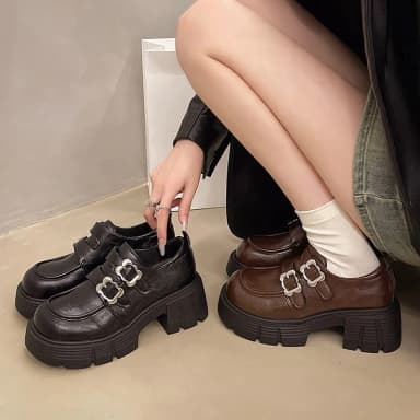 Round Toe Shoes for Women New Quality Women's Hot Sale Loafers Fashion Buckle Platform Leather Shoes Trend Versatile Zapatos