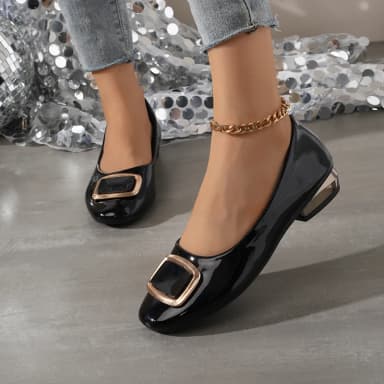 2026 New Women's Loafers - Square Buckle Slip on Low Heel Shoes Soft Sole Mom Shoes Spring Fall Casual Shoes Gold Decor