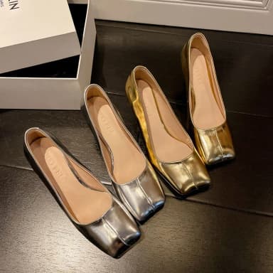 2026 New Niche Square-Toe Silver Low-Cut Heeled Slip-On Women's Shoes – Elegant, Slimming, High-End Look