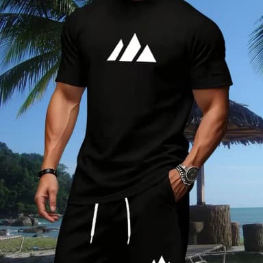 Pattern Printed T-shirt Casual Fashion Short-sleeved T-shirt Summer Men's Breathable Sports Streetwear Top Two-piece Set
