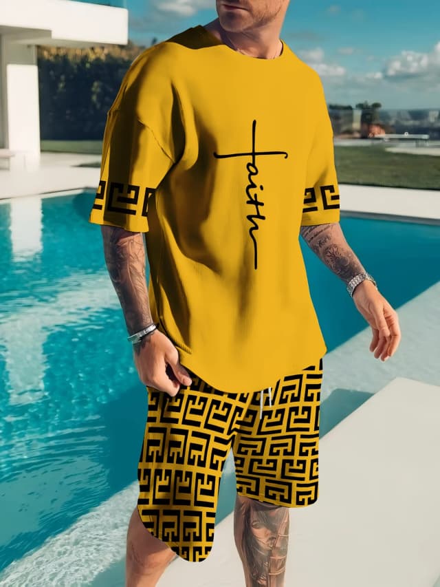 3D Printing Men's Casual Fashion Trend Classic Style Summer Cool And Breathable Short-Sleeved T-Shirt And Shorts Set