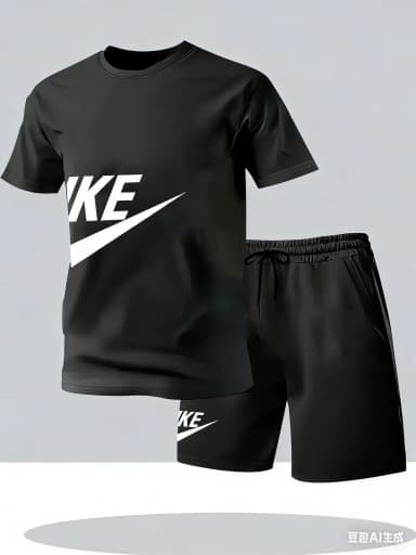 Summer fashion street short sleeved sports suit men's sports shirt set men's round neck short sleeved shorts sports suit 2-piece