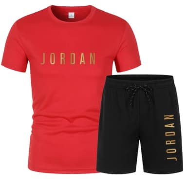2026 new summer fashion trend casual sports two-piece set for young men, short sleeved T-shirt+shorts set