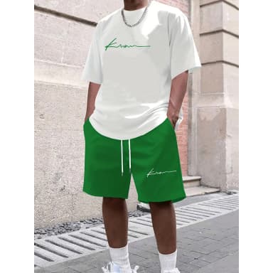 Summer New Basic Casual Men's Printed T-shirt Set Fashion Street Style T-shirt Loose Fit Two Piece Set Breathable Sports Set