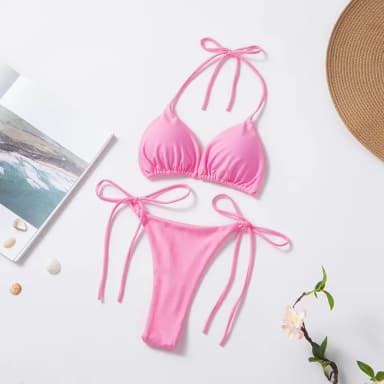 New European and American Pure Color Sexy Tied Rope Spicy Girl Temperament Women's Fashionable Bikini Swimsuit Bright Color