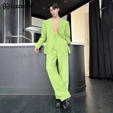 LUZHEN 2026 Spring New Solid Color Two-piece Sets Men's Fashion Handsome Straight Casual Pants Male Elegant Blazer Coat JY6207