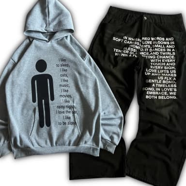 American Pattern Letter Jeans Y2K Men Hoodies Sets Streetwear Gothic Harajuku Hip Hop Men Women Fashion Casual Wide Leg Jeans