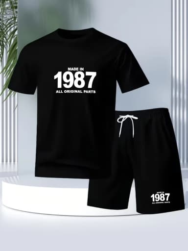 Fashionable men's fashion set, outdoor sports set, fashionable printed mesh breathable fabric