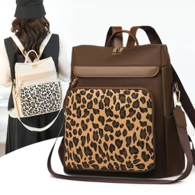 Trend Fashion Leopard Backpack For Women Nylon Waterproof Teenager Girl's Backpack Large Capacity College School Bookbag