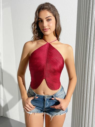 Wine Red Women Tank Tops Backless Sexy Rave Outfits Sleeveless Cross Up Bralette Crop Top Summer Streetwear 2026 Sexy Lingerie