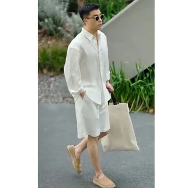Summer Casual Set Lyocell Linen Shirt and Shorts Men's Polyester Simple and Fashionable Men's Commuting Trend Suit for Men 2026
