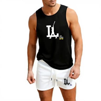 European Size Men Vest Shorts 2 Piece Set Casual Beach Surfing Outfit Sportswear Outdoor Jogging Gym Athletic Fashion Trend