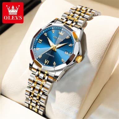 OLEVS Women's Watches Trend Elegant Sparkling Shining Diamond Scale Original Automatic Mechanical Wristwatch for Lady Waterproof