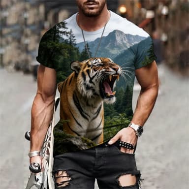 3D Print Tiger Mens Short Sleeve Crew men T-Shirt Breathable Medium Stretch Casual Fashion Tee for OutdoorParty Weekend Wear