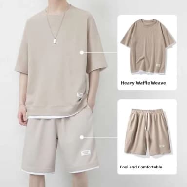 Heavyweight Casual Sportswear Set Men's S Summer Trend Large Size Short Sleeve T-shirt And Shorts Seven Sleeve Length China O...