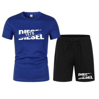 2026 New Trendy Hot Item Summer Men's Set Casual Fashion Sportswear Beach Printed Short Sleeve Mesh T-shirt Set Jogging