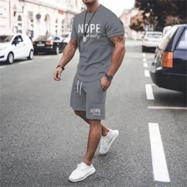 Fashionable men's summer new letter printed breathable round neck T-shirt shorts set outdoor quick drying casual clothing
