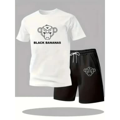 Men'S Casual Short Sleeve and Shorts Set, Simple and Fashionable, Breathable, Crew Neck, Loose Fit, Polyester Spandex, Alphabet