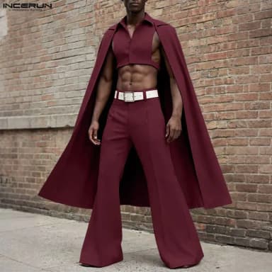 INCERUN Men Sets Solid Color Lapel Sleeveless Irregular Ponchos Shirt & Pants Two Pieces Sets Streetwear 2026 Fashion Men Suits