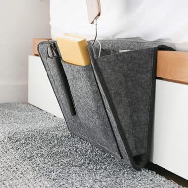 5-Pocket Felt Bedside Caddy Organizer, Bed/Sofa Storage Pockets for Tablet/Phone/Book/Magazine