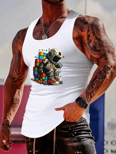 Fashionable trend muscular tough guy, simple and creative solitary astronaut, print design