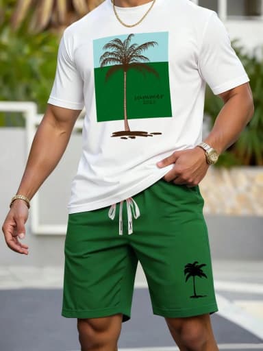 2026 Summer Men's Suit with 3D Printed Pattern Breathable Lightweight Comfortable Casual and Fashionable Beach Men's Clothing