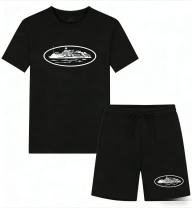 2026 Summer New Small Boat Printed two-piece T-shirt and shorts Loose Round Neck Breathable Half Sleeve Casual Fashion Brand