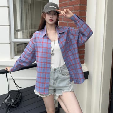 Korean-style Women's Pure Cotton Spring Long-sleeve Plaid Shirt Trendy Fashion Loose Casual College-style Shirt