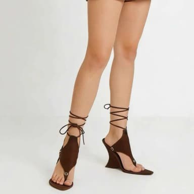 European and American Sexy Clip Toe Barefoot Strap Wedge Sandals for Women's Summer Trend Color Blocked Round Toe Banquet Shoes