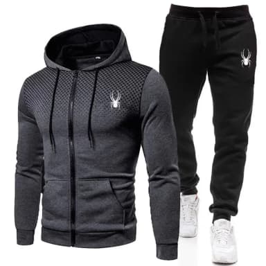 Spring Autumn New Men's 2-Piece Set, Casual Sportswear Printed Hooded Zipper Jacket & Pants, Fashion Men's Outfit