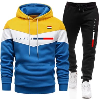 Urban Casual Fashion Hoodie Sportswear Paris Printed Pullover Outfits 2026 Hot Sale Men's Set Hooded Sweatshirt and Jogger Pants
