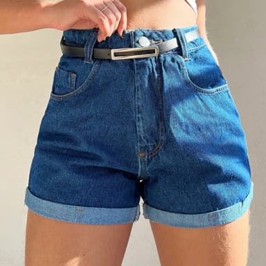 TEMU Kissmelady 8007 Shorts jeans sem rascada Estiloso Elegante 8007 cinto preto