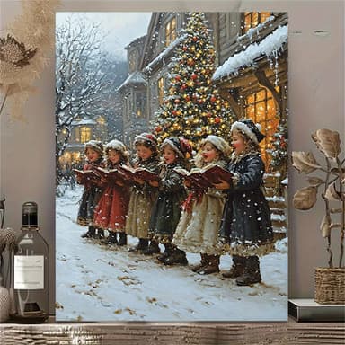 TEMU 1pc Toile de Chanteurs de Noël Victorienne avec Cadre en Bois - de Chant de Noël Victorienne 12x16 Pouces, Toile Enveloppée pour Décorations de
