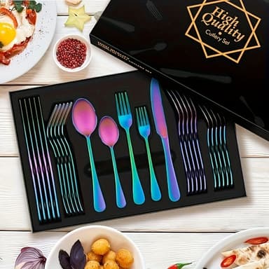 TEMU Ensemble de Couverts , 30pcs Ensemble de Vaisselle en Acier Inoxydable, Service de Couverts pour 6, Cadeaux de Saint-Valentin avec Boîte Cadeau,