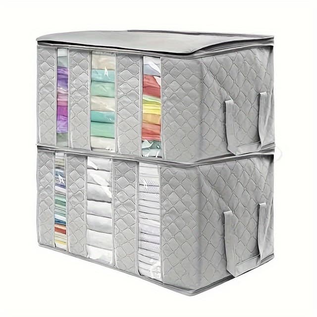 TEMU Storage Bags 2pcs Clothes Storage Bins Foldable Closet Organizer Foldable Storage Bag Containers With Clear Window For Clothing, Blanket,