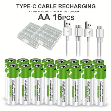TEMU 16pcs Smartoools Aa Batteries With Usb-c Fast Charging (1.5h Charge), High Capacity 1733mah/2600mwh Lithium Batteries, Long- For, Compatible