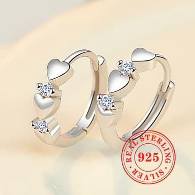 TEMU Adorable Earrings In Of Hearts, From 925 Sterling Silver And With Synthetic Zirconia, Perfect For Women's Wedding Celebrations