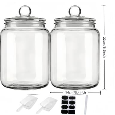 TEMU 2pcs Large-capacity Glass Food Storage Jars With Lids, Suitable For Kitchen Storage And Countertops - Hand Washable, Reusable Round Containers