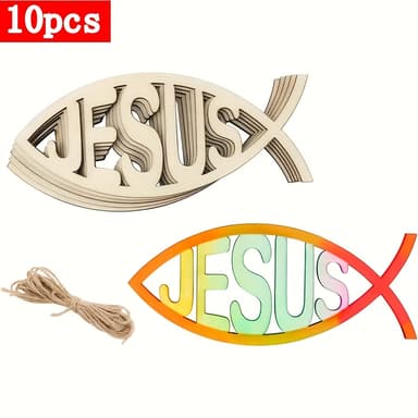 TEMU 10pcs Wooden Hollow Fish Diy Painting Graffiti Decoration Home Decoration Holiday Hanging Decoration Christmas New Year Thanksgiving Easter