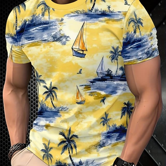 TEMU Men's Casual Sports 3d Print T-shirt - Vibrant Street , Breathable Regular Fit With A Round Neck, Machine Washable Summer Casual Top, Cool Gift,