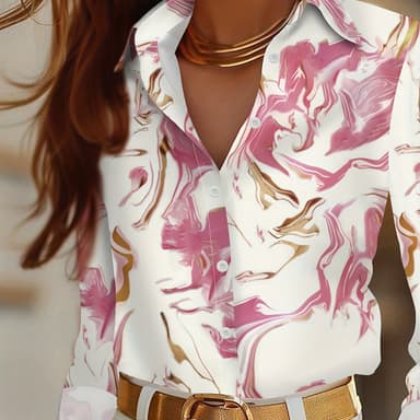 TEMU Camisa elegante casual europea y americana con estampado de geométrico