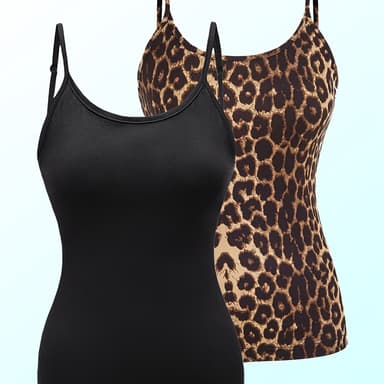 TEMU 2pcs Women's Stylish Solid Color And Leopard Print Camisole Set For Spring And Summer