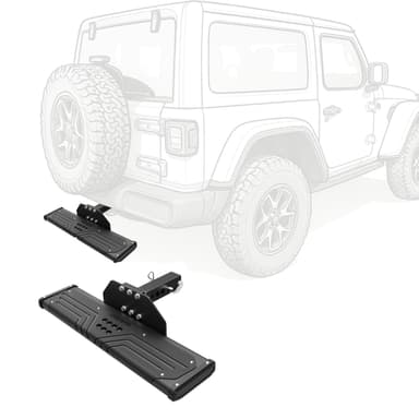 OEDRO® Black Aluminum Towing Hitch Steps with 2" Hitch Receiver, Rear Bumper Guard Protector
