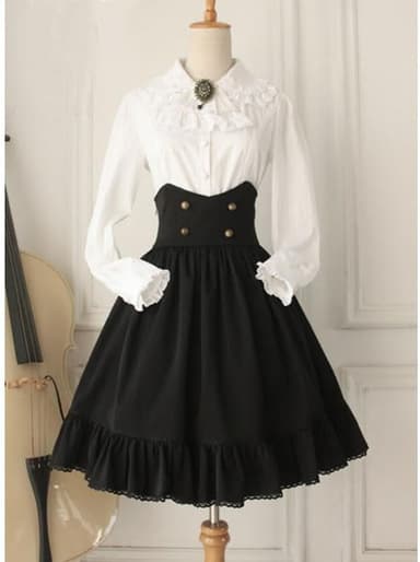 Black Gothic Lolita Dress Cross High Waist Pleated Skirt