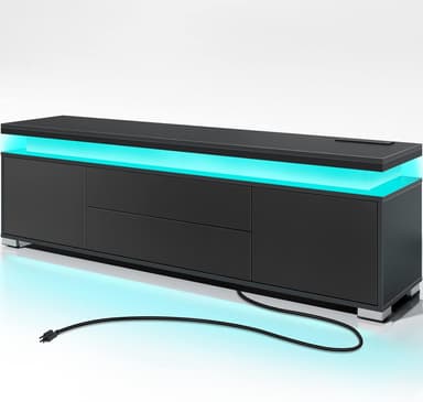 Rolandstar TV Stand LED Gaming Media Console 65 Inch Storage