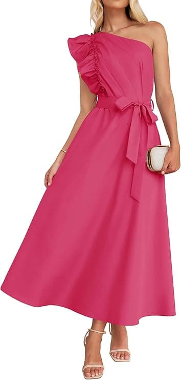Zesica Dress – One Shoulder Ruffle Maxi