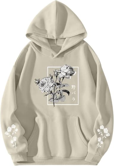 Rose Floral Graphic Hoodie for Men – Aesthetic Japanese Cool Hoodies